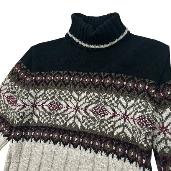 Vintage Fair Isle Knit Turtleneck Sweater Snowflake Nordic Pattern / Small - - Picture 2 of 5